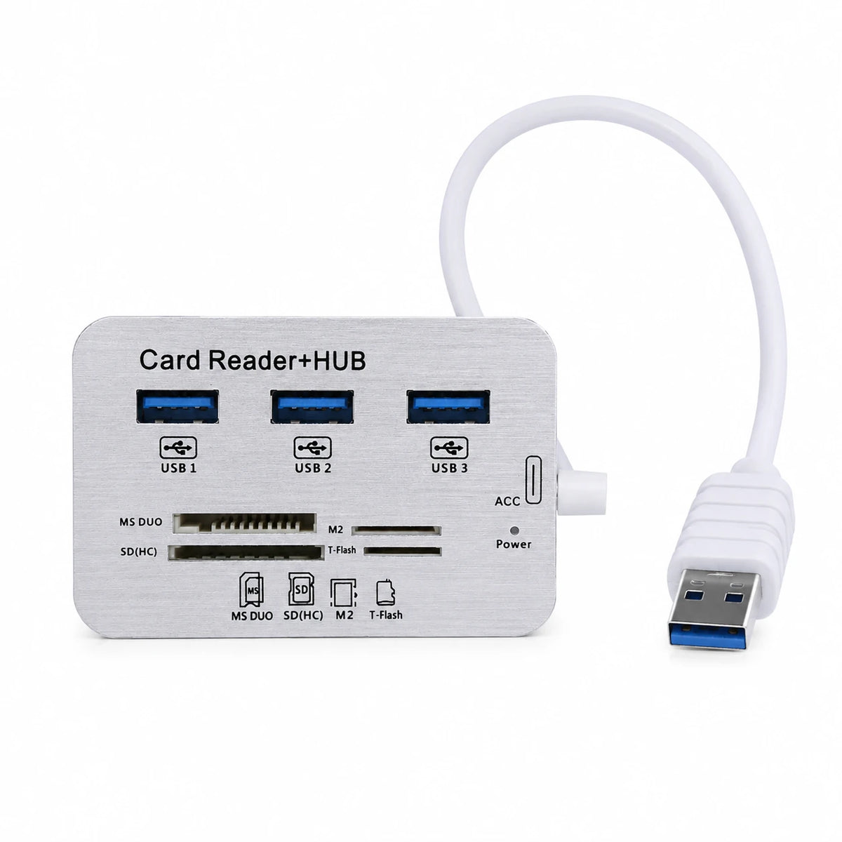 3-port USB 3.0 hub and card reader on white background