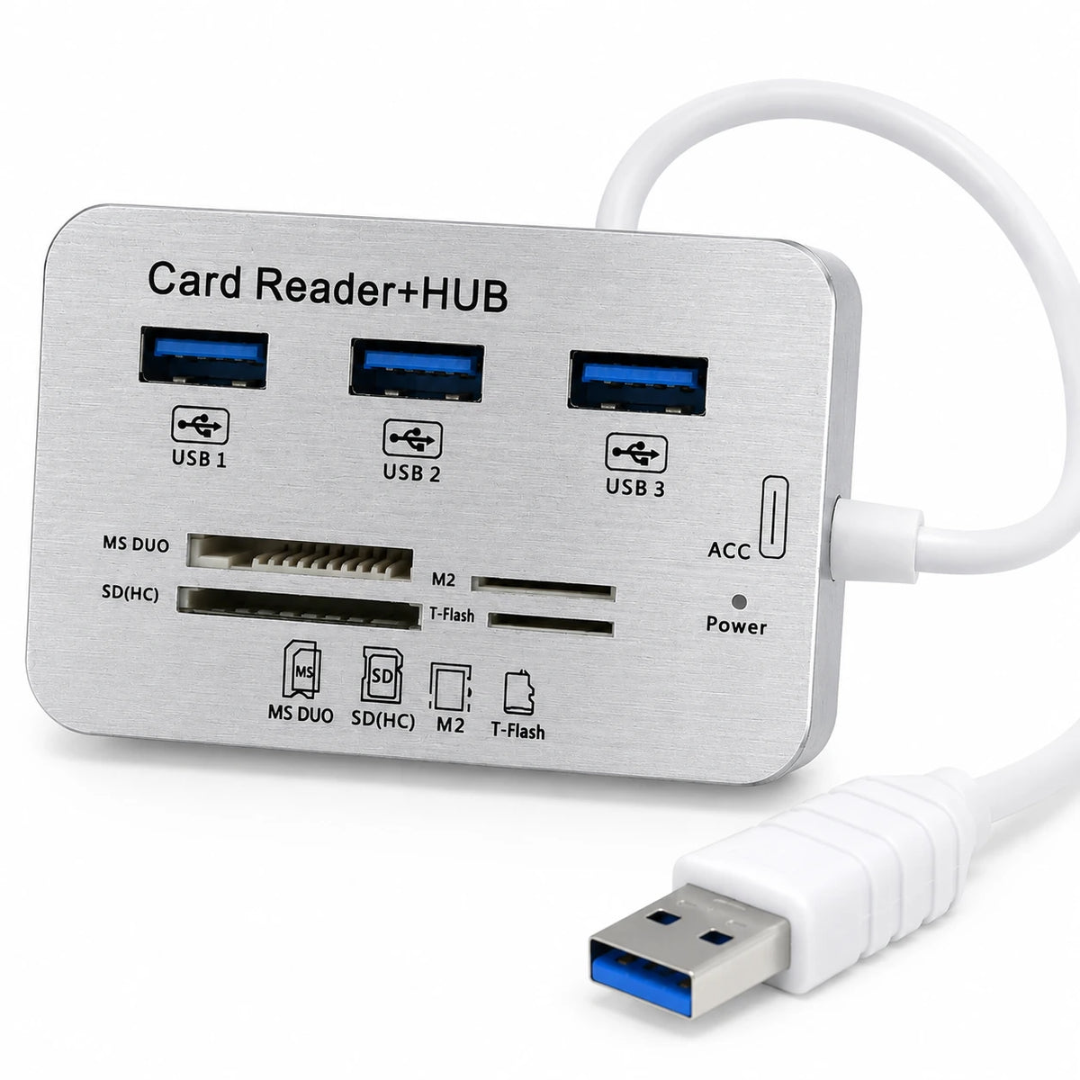 3-port USB 3.0 hub showing USB ports SD M2 and T-Flash card slots