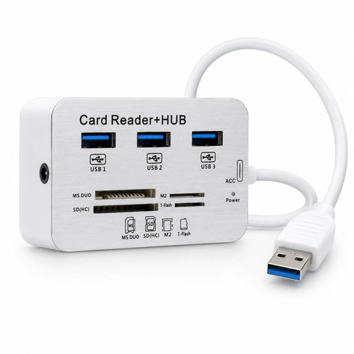 3-port USB 3.0 hub with card reader and 5Gbps high-speed data transfer