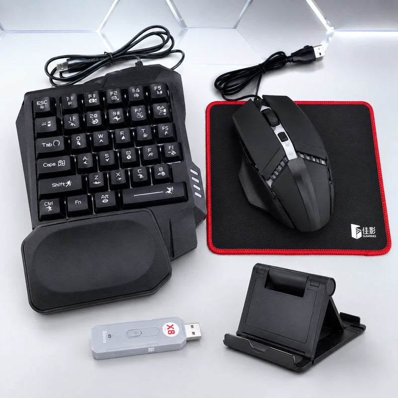 5-in-1 mobile gaming combo with keyboard mouse converter mouse pad and phone holder