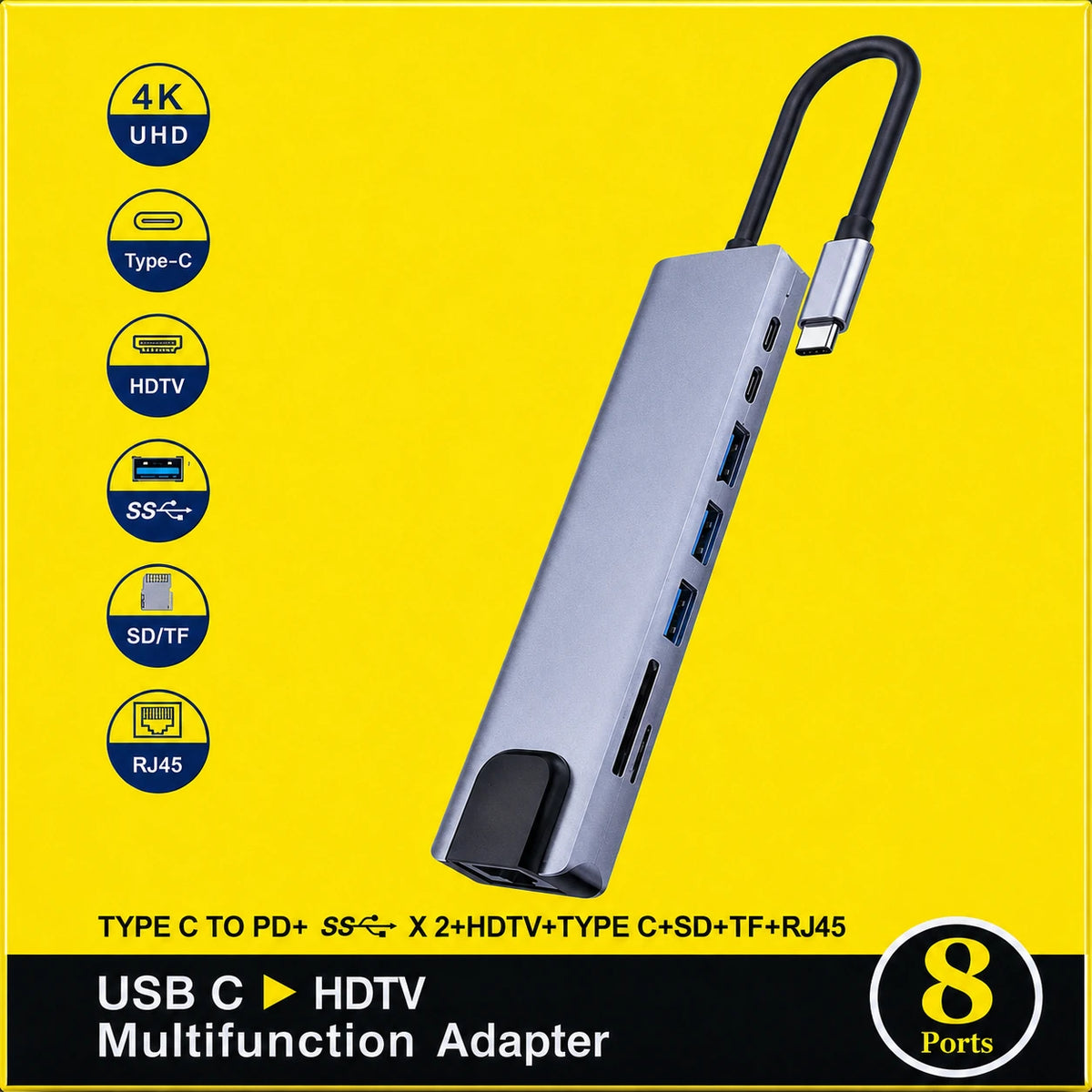 8-in-1 USB-C hub retail packaging box