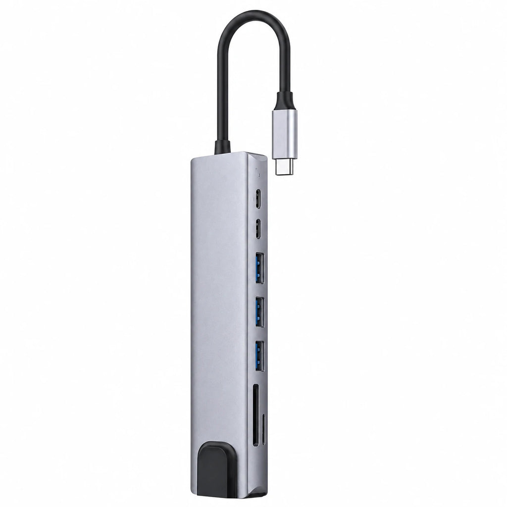 8-port USB-C hub with HDMI Ethernet USB and memory card slots