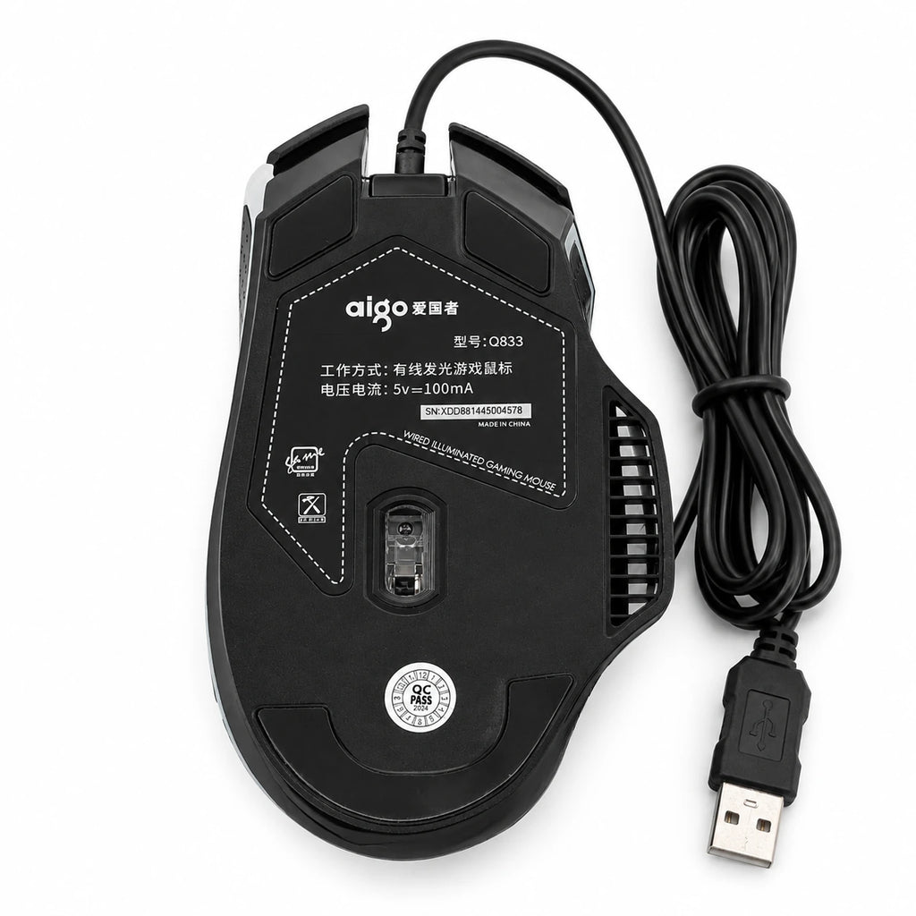 Aigo Q833 gaming mouse USB interface and 1.8m cable
