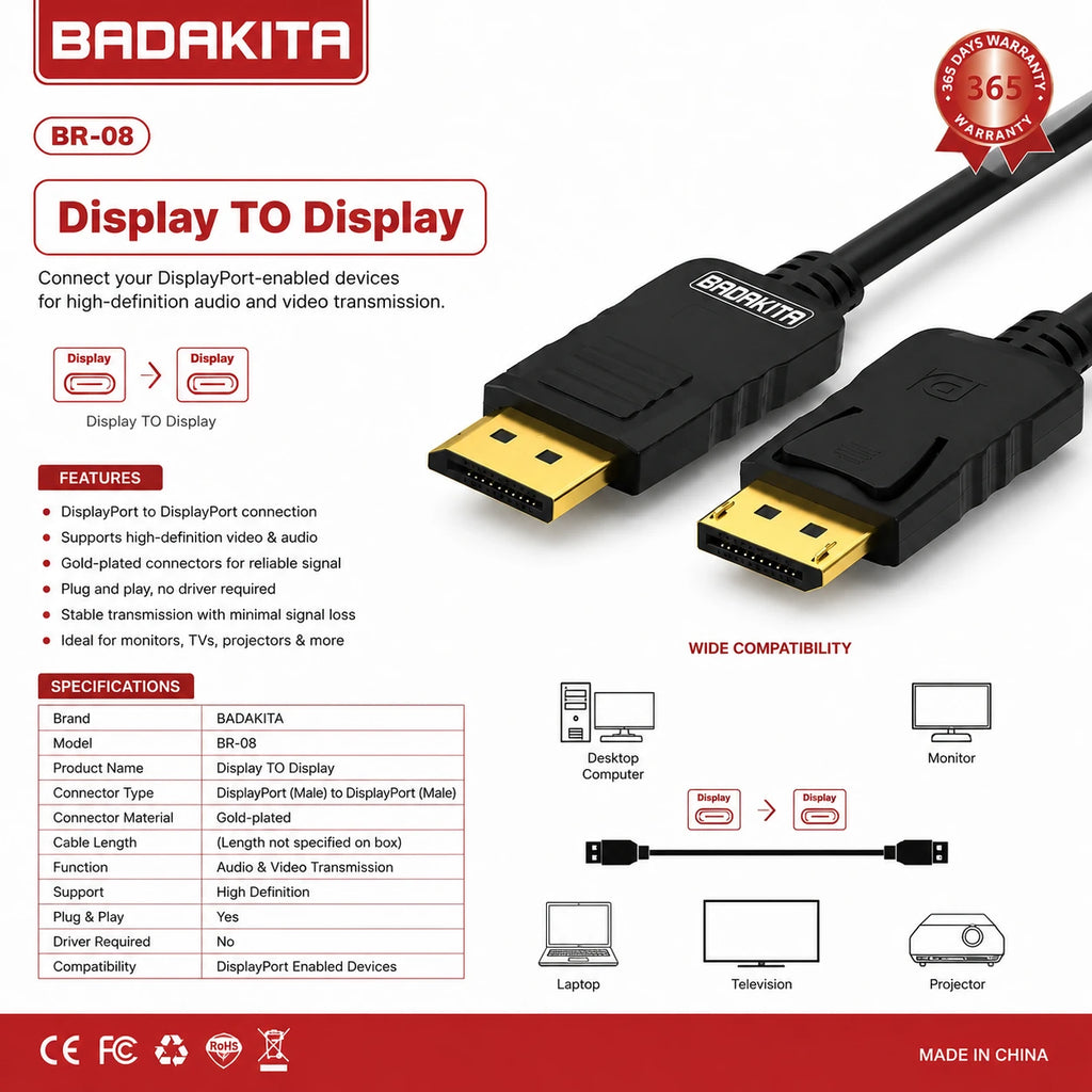 BADAKITA BR-08 DisplayPort to DisplayPort cable specifications