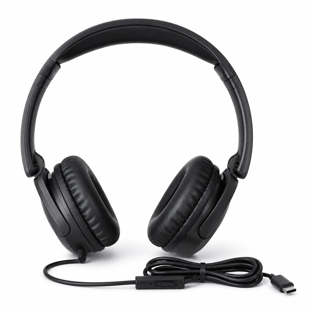BASS JAXX USB-C wired headphones front view with adjustable headband
