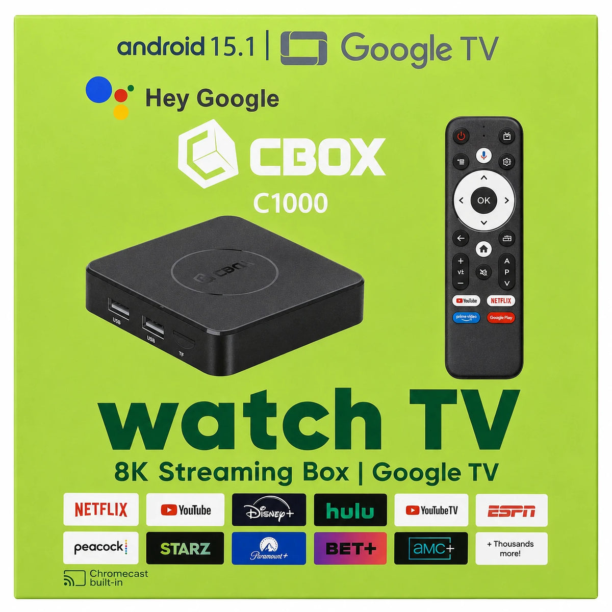 CBOX C1000 Android TV Box with Android TV 15.1 8K HDR Chromecast and dual Wi-Fi