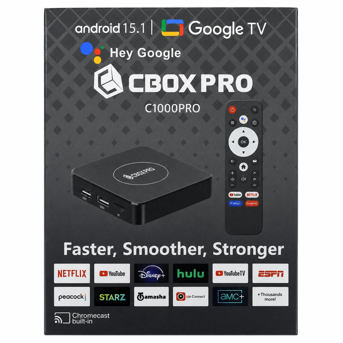 CBOXPRO C1000PRO Android TV Box voice remote with Google TV controls
