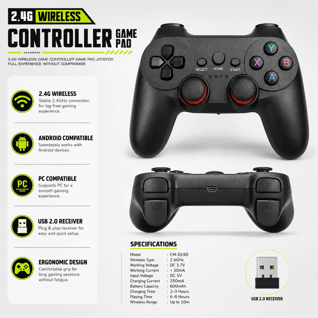 CM-019D 2.4G wireless dual gamepad controller specifications
