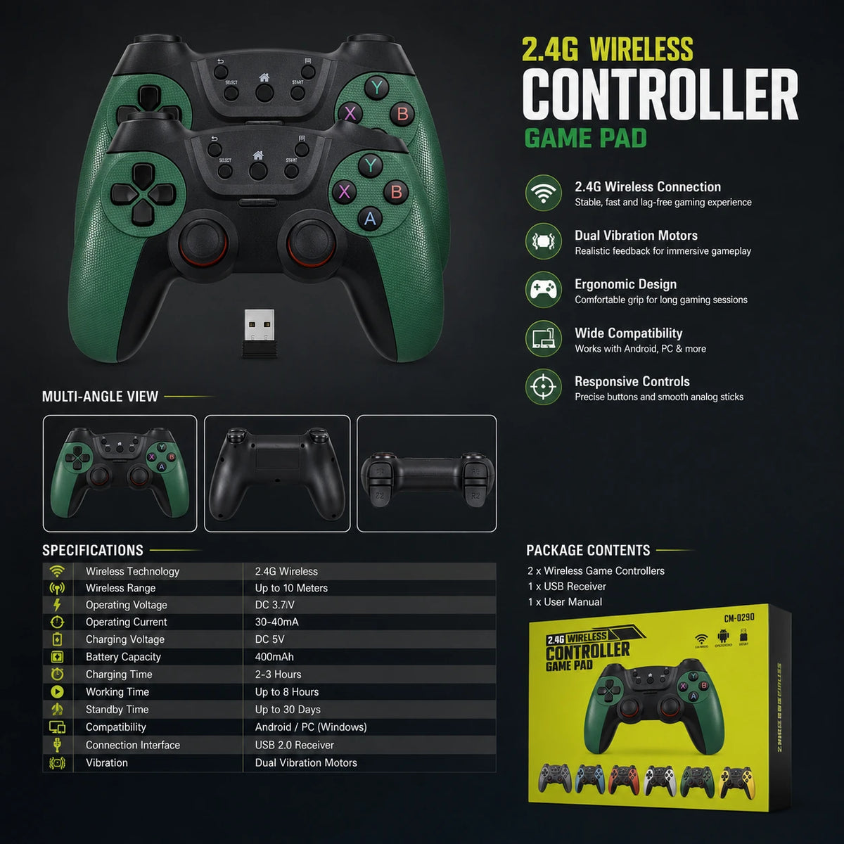 CM-029D 2.4G wireless gamepad controller specifications