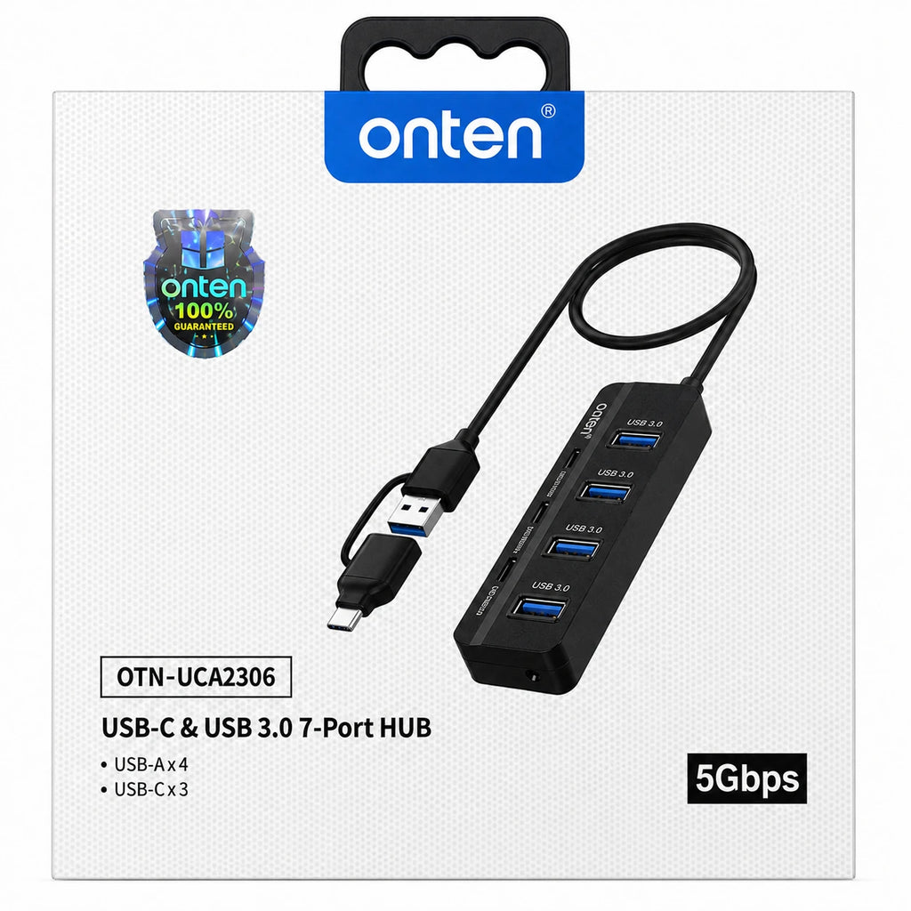 USB-C & USB 3.0 7-Port Hub – 4× USB-A, 3× USB-C, 5Gbps