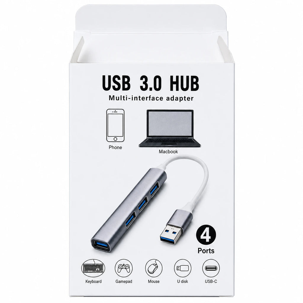 USB 3.0 4-Port Hub – 5Gbps High-Speed Data Transfer & Aluminum Body
