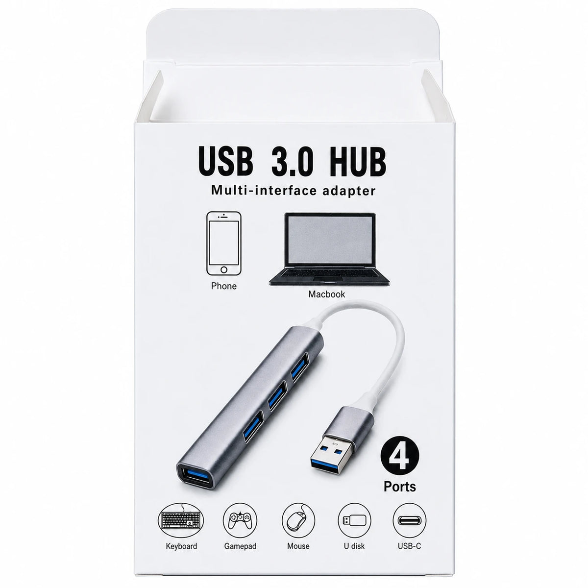 USB 3.0 4-Port Hub – 5Gbps High-Speed Data Transfer & Aluminum Body