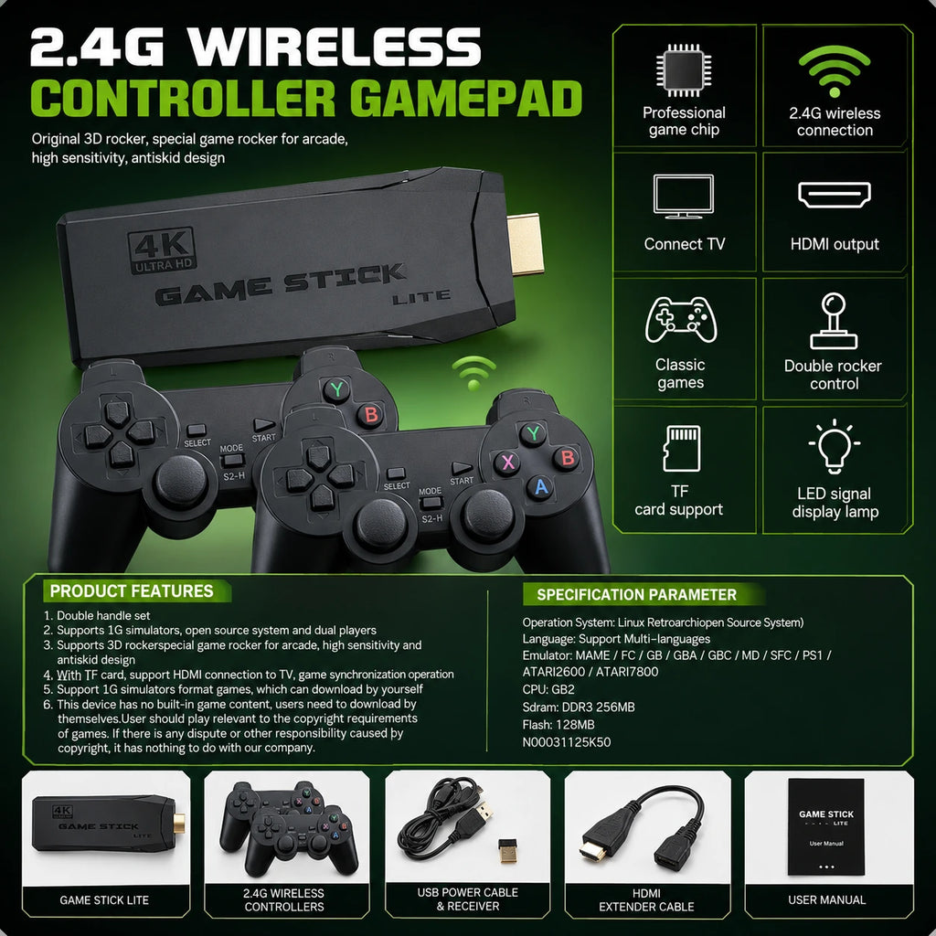 Game Stick Lite 4K gaming console specifications and emulator support