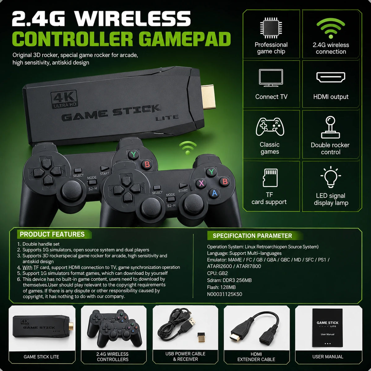 Game Stick Lite 4K gaming console specifications and emulator support