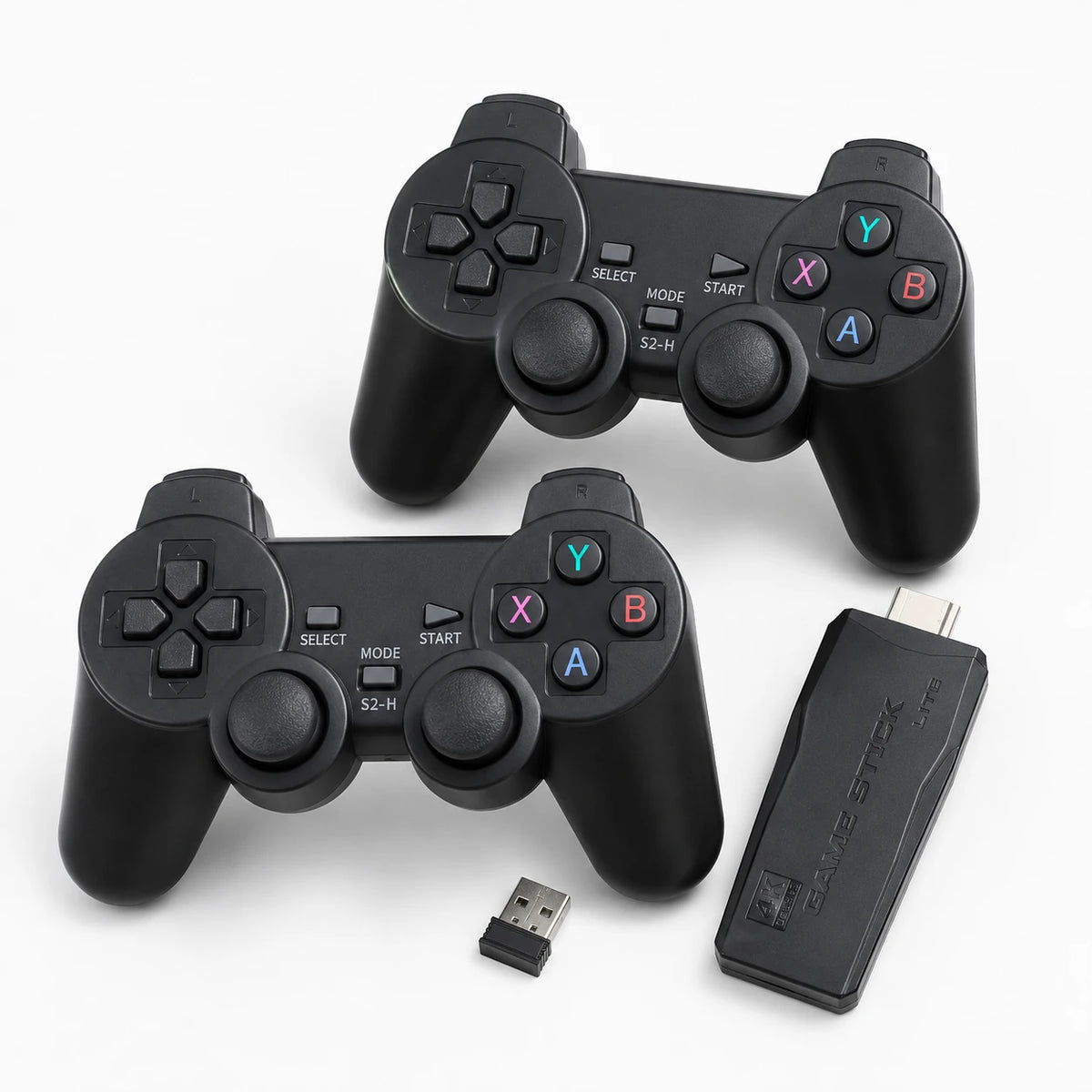 Game Stick Lite 4K retro gaming console with two wireless controllers