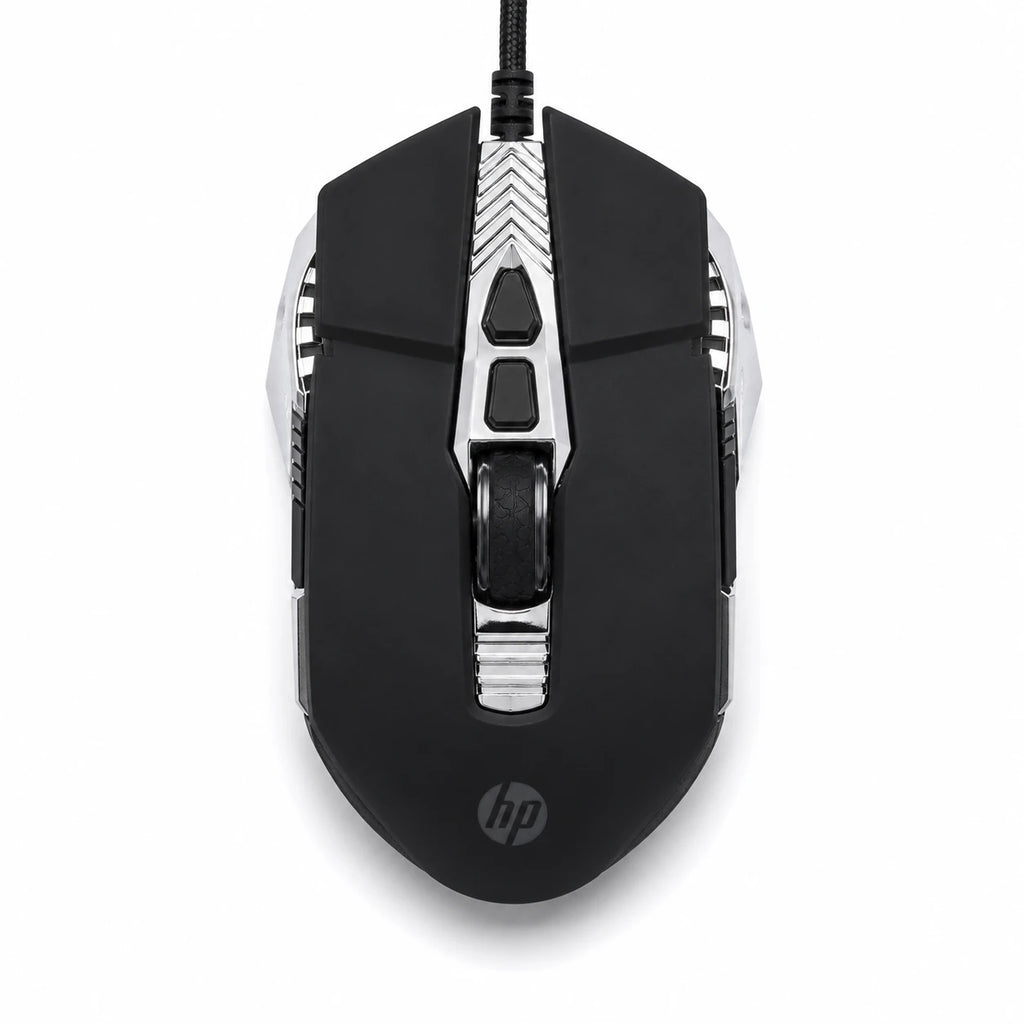 HP G160 gaming mouse front view with optical sensor