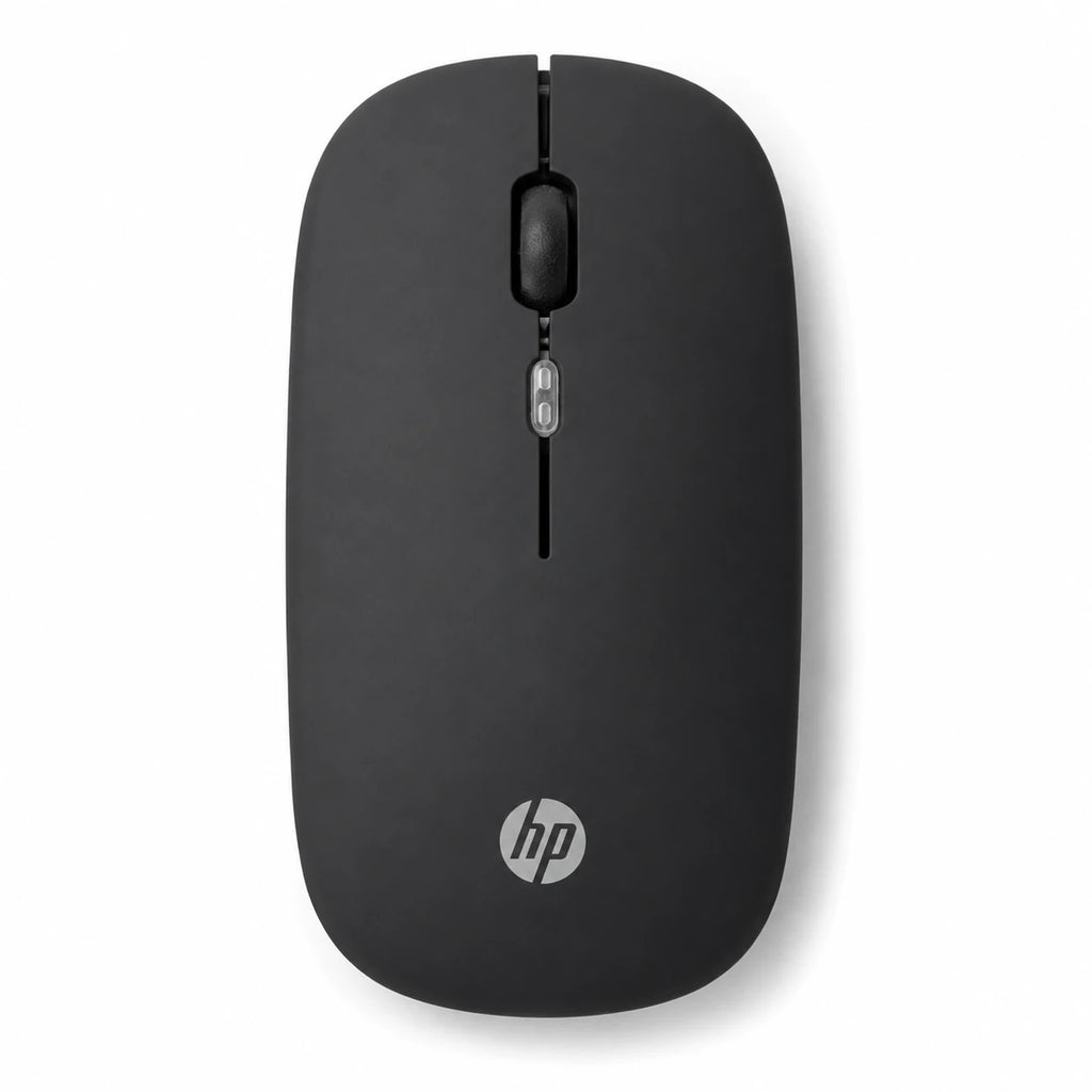HP W10 wireless mouse front view with 4-button design