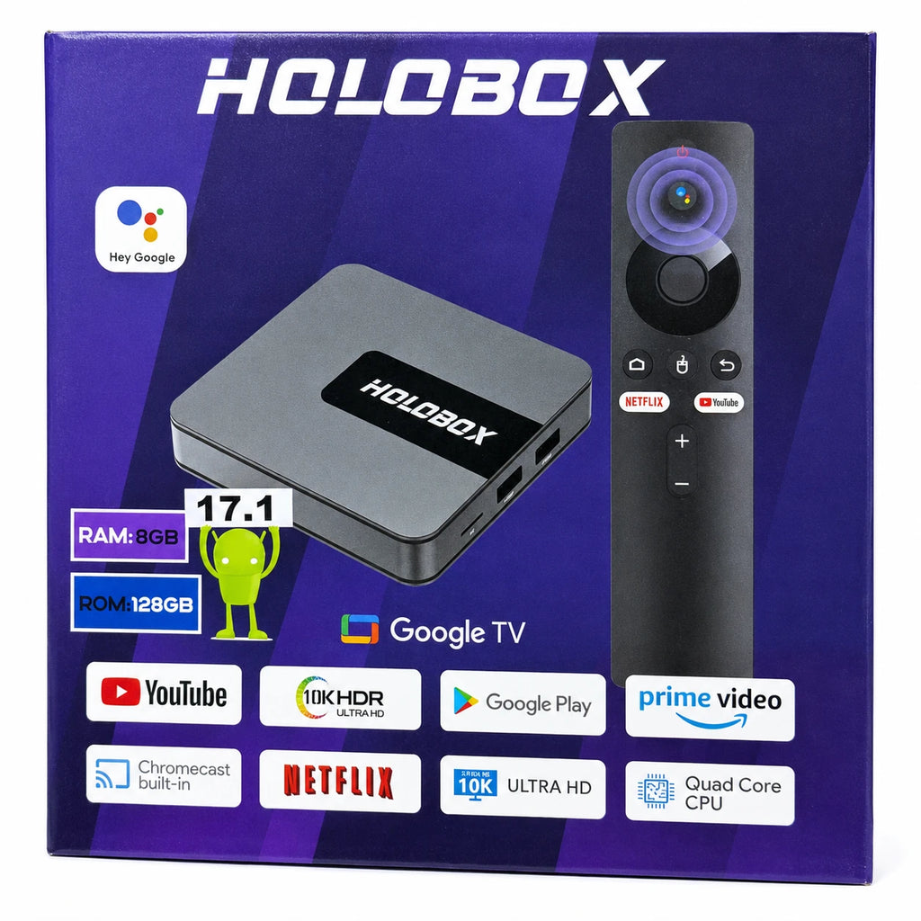Holobox Android TV Box with Android 17.1 8GB RAM 128GB ROM and Chromecast
