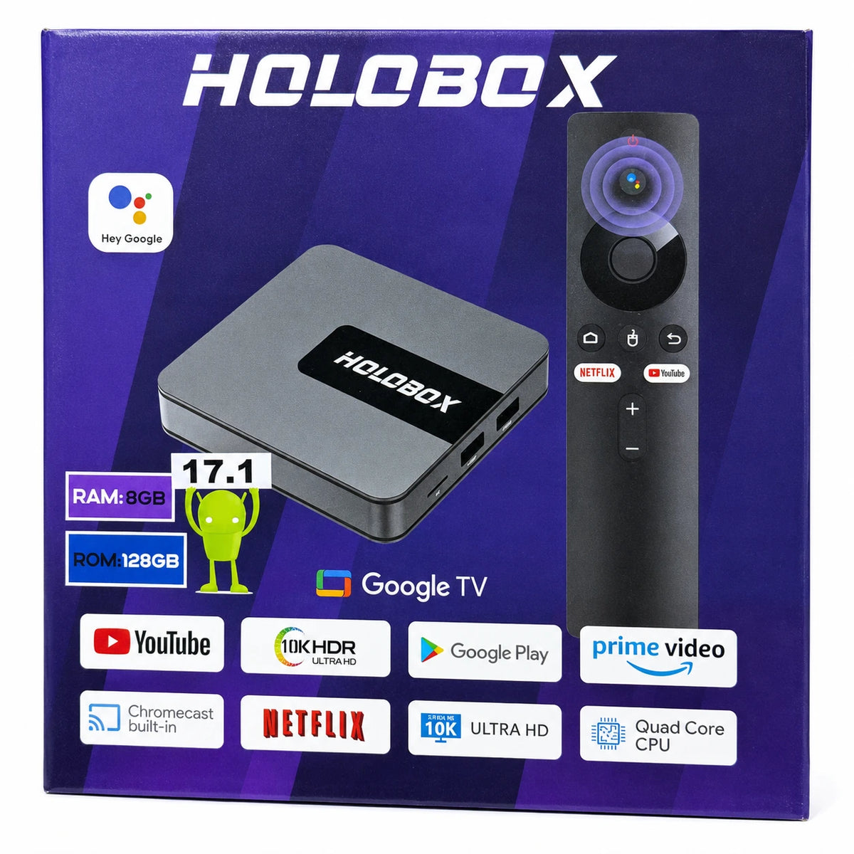 Holobox Android TV Box with Android 17.1 8GB RAM 128GB ROM and Chromecast