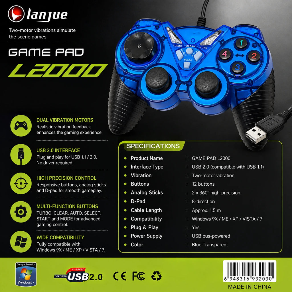 Lanjue L2000 USB Game Pad specifications and compatibility