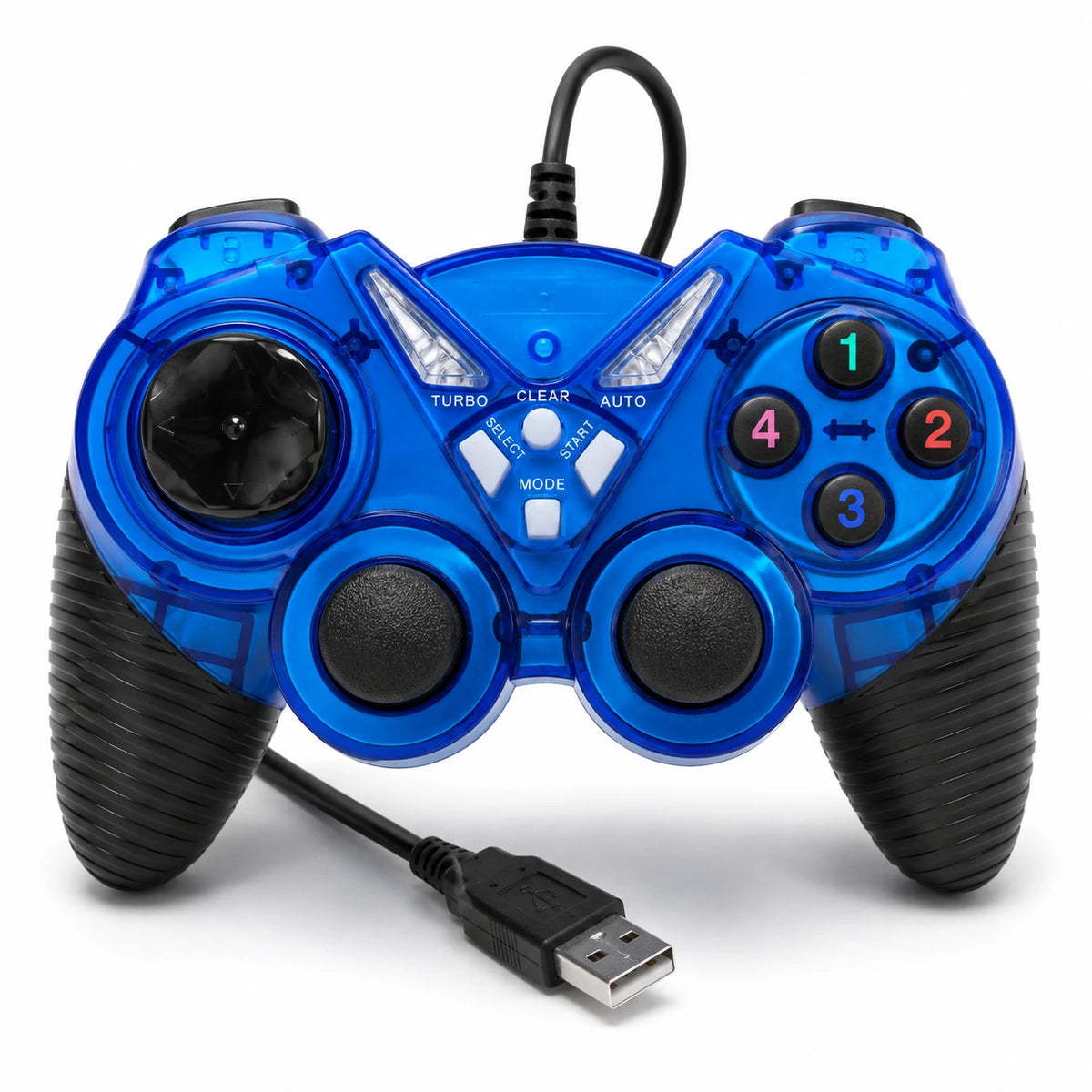 Lanjue L2000 blue transparent USB game pad front view
