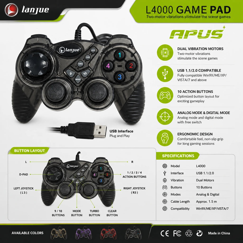 Lanjue L4000 USB wired gamepad controller specifications