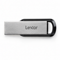 Lexar USB flash drive with silver metal body and black protective swivel cover