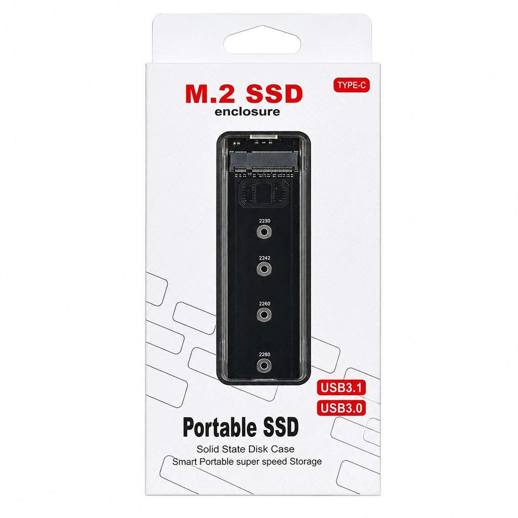M.2 SSD enclosure with USB cable and screwdriver included in the box