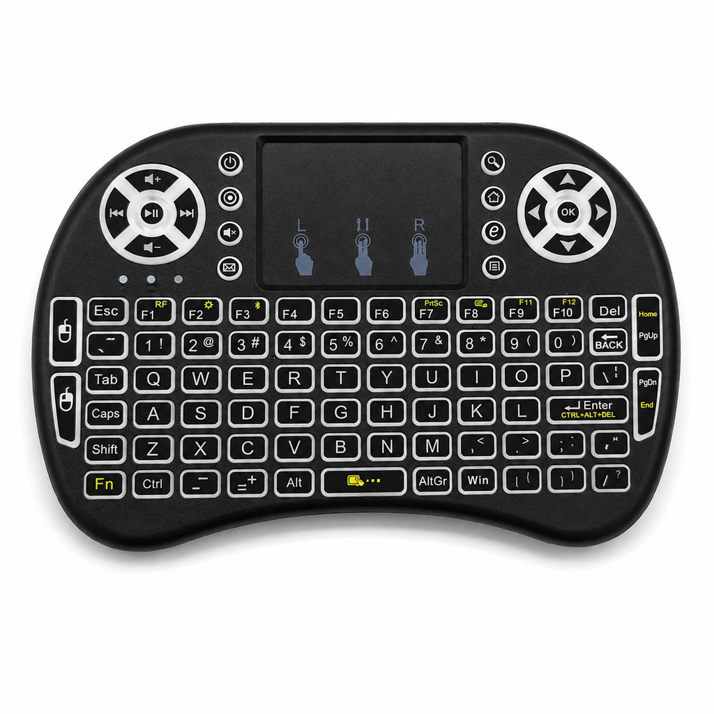 Mini wireless keyboard with backlit keys and built-in touchpad