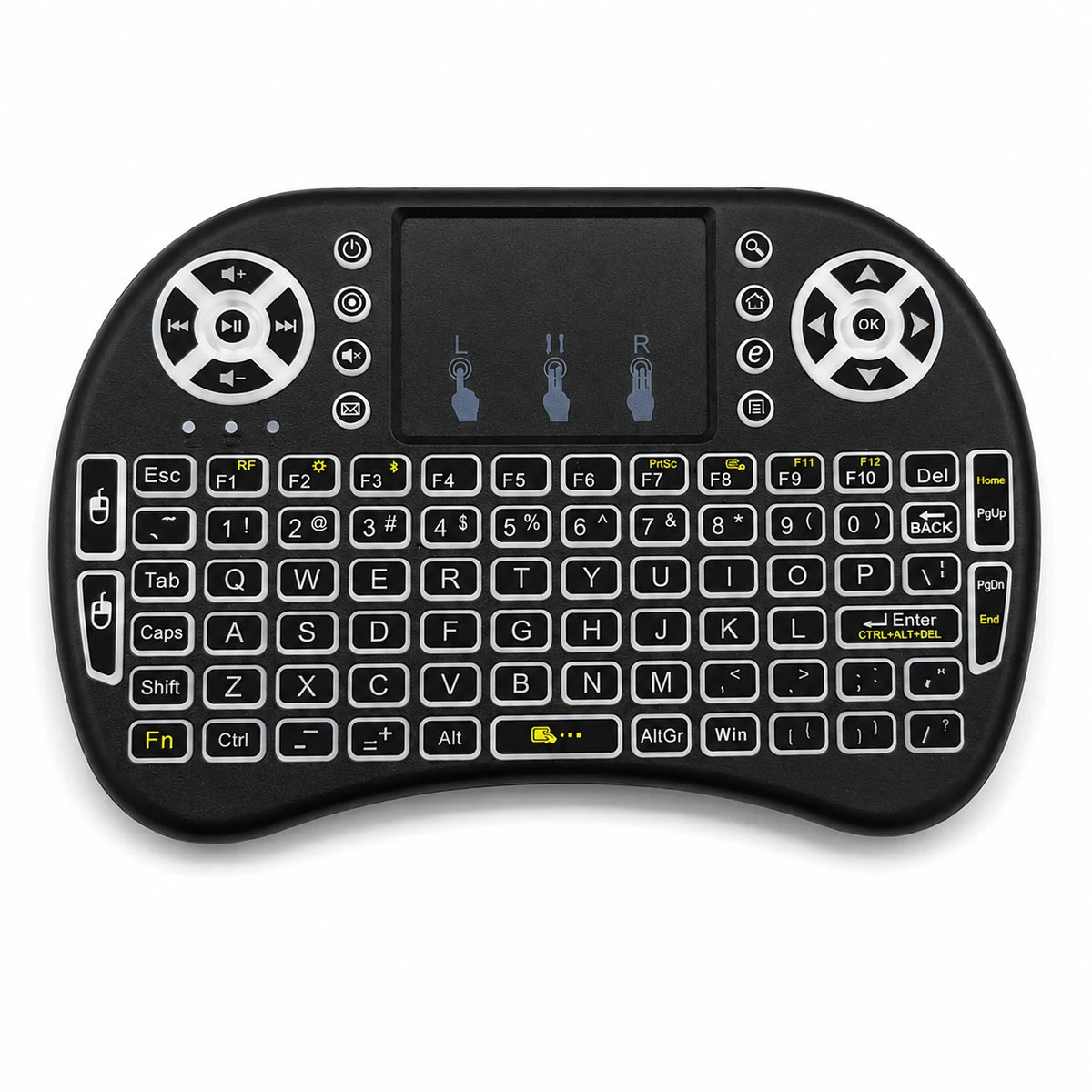 Mini wireless keyboard with backlit keys and built-in touchpad