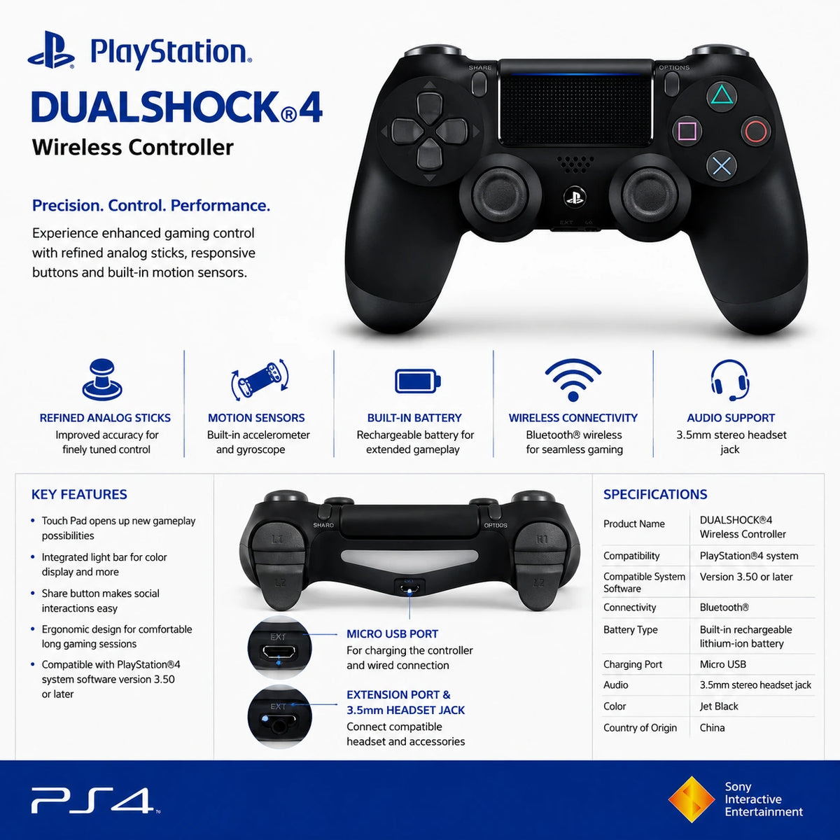 PS4 DualShock 4 wireless controller specifications
