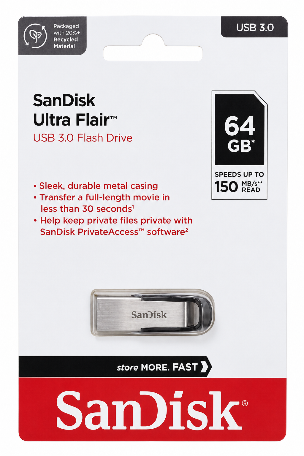 SanDisk Ultra Flair 64GB USB 3.0 flash drive specifications