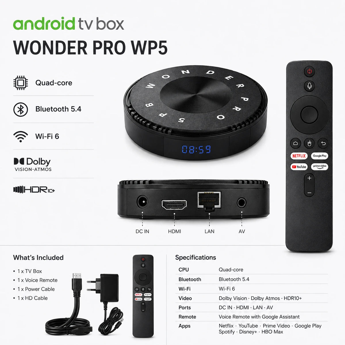 WONDER PRO WP5 Android TV Box Dolby Vision Dolby Atmos and HDR10+