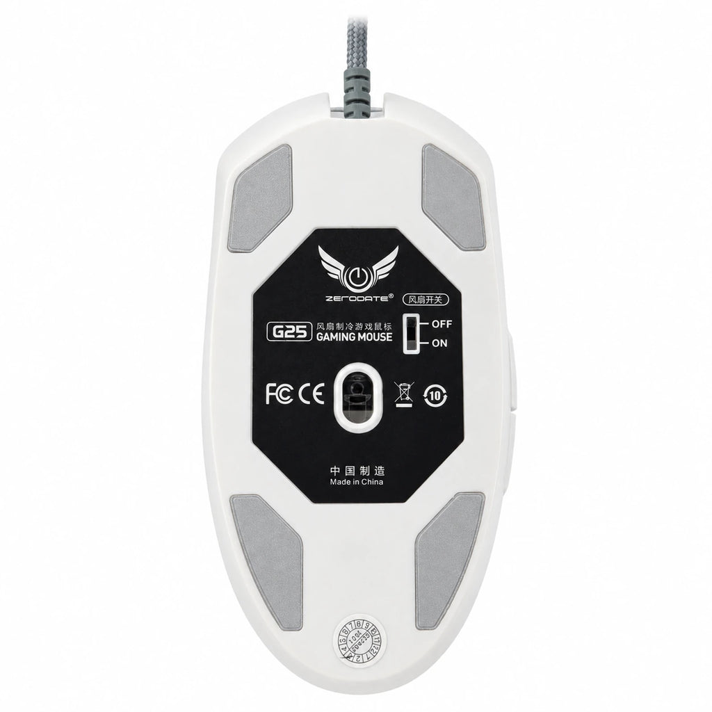 ZERODATE G25 gaming mouse USB interface and fan cooling design