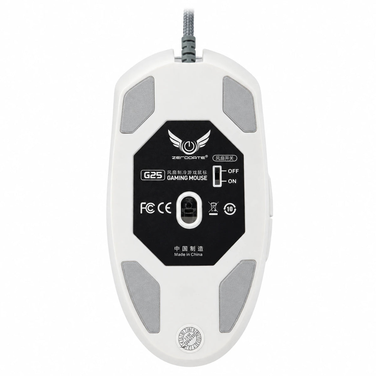ZERODATE G25 gaming mouse USB interface and fan cooling design