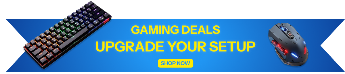 Promotional banner for AS Tech Hub featuring a mechanical keyboard and gaming mouse with the text 'GAMING DEALS UPGRADE YOUR SETUP' and a 'SHOP NOW' button
