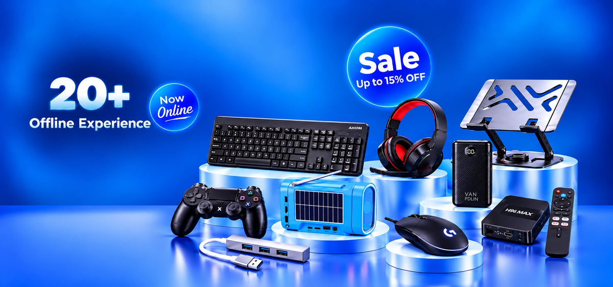 AS Tech Hub store electronics accessories sale and offline experience banner