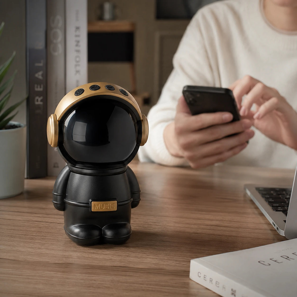 astronaut wireless speaker with RGB lighting for desk and room setup